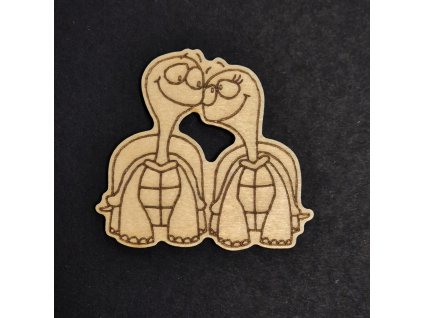 Hurá Papír - zamilované želvy - dřevěný obrázek + magnet; magnetek na lednici