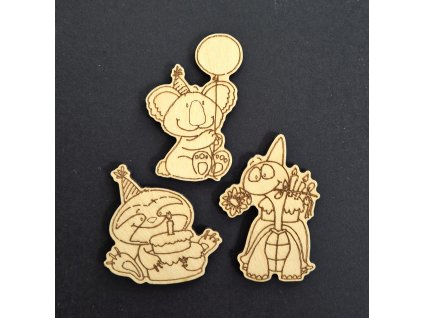 Hurá Papír - 3x gratulanti - dřevěný obrázek + magnet; magnetek na lednici