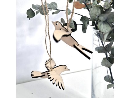 Hurá Papír - 2 dřevění ptáčci, třeba na větve do vázy :-)