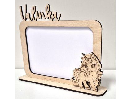 Hurá Papír - dřevěný rámeček se jménem a jednorožcem - březová překližka, stavebnice