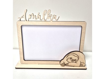 Hurá Papír - dřevěný rámeček se jménem a lenochodem - březová překližka, stavebnice