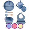Montessori silikonový bryndák, dětské nádobí a dětský příbor | Baby Silicone Feeding Bib Set