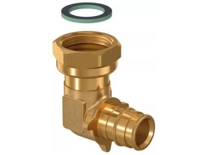 UPONOR PE XA Q&E PL koleno 90°, 1 2x16mm, s převlečnou maticí, násuvné, voda, mosaz