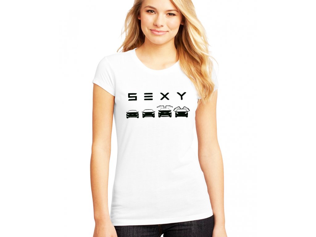 dámské bílé tričko tesla model sexy