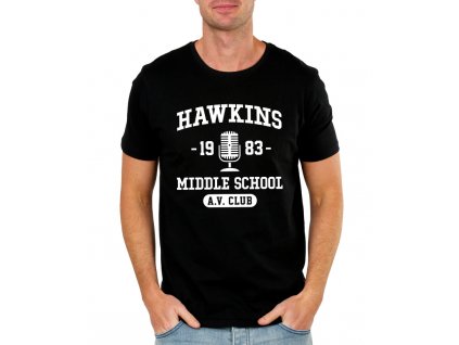 pánské černé tričko Stranger Things Hawkins