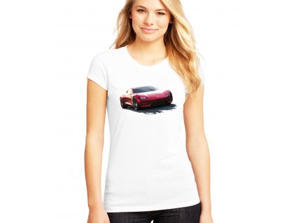 dámské bílé tričko tesla roadster