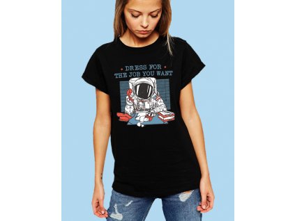 dámksé černé tričko práce kosmonaut