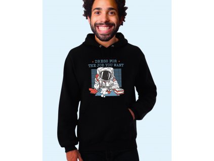 černá unisex mikina s kapucí Práce Kosmonaut