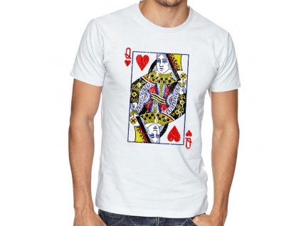 pánské bílé tričko poker Karta Q Srdcová