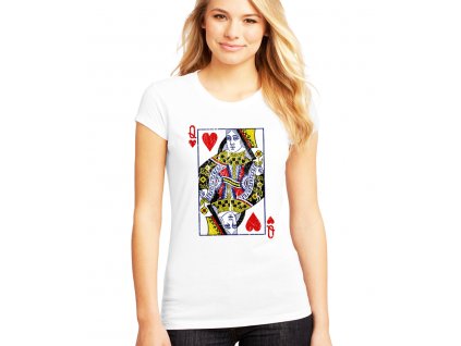 dámské bílé tričko poker Karta Q Srdcová