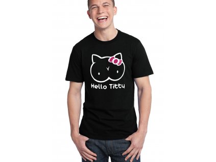 pánské černé tričko hello titty parodie Hello kitty