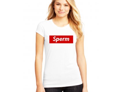 Dámské bílé tričko Sperm parodie Supreme