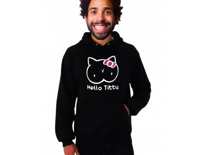 unisex černá mikina s kapucí hello titty parodie Hello kitty