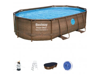 Bazén s konstrukcí RATTAN s oválným půdorysem 488 x 305 x 107 cm s pískovou filtrací a schůdky