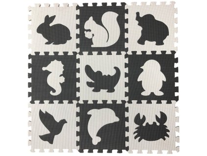 Pěnové puzzle 9ks 30 x 30 x 1 cm - zvířátka černobílé