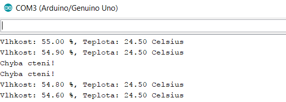 Výstup teplotního senzoru DHT22 a DHT11 do seriál monitoru s isnan funkcí