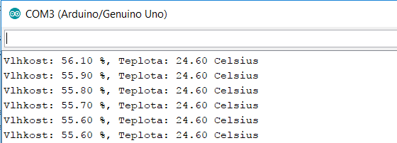 Výstup teplotního senzoru DHT22 a DHT11 do seriál monitoru