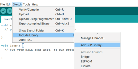 Importování knihovny přímo v Arduino IDE