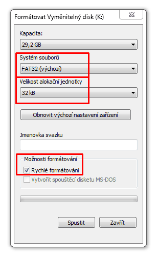 Nastavení (formátování) SD karty k jejímu využití s Arduinem