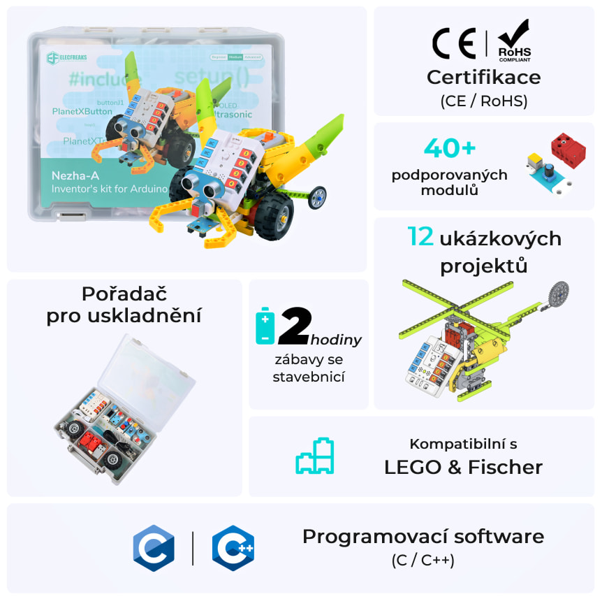 Arduino NEZHA-A Inventor's Kit pro mladé vynálezce vlastnosti