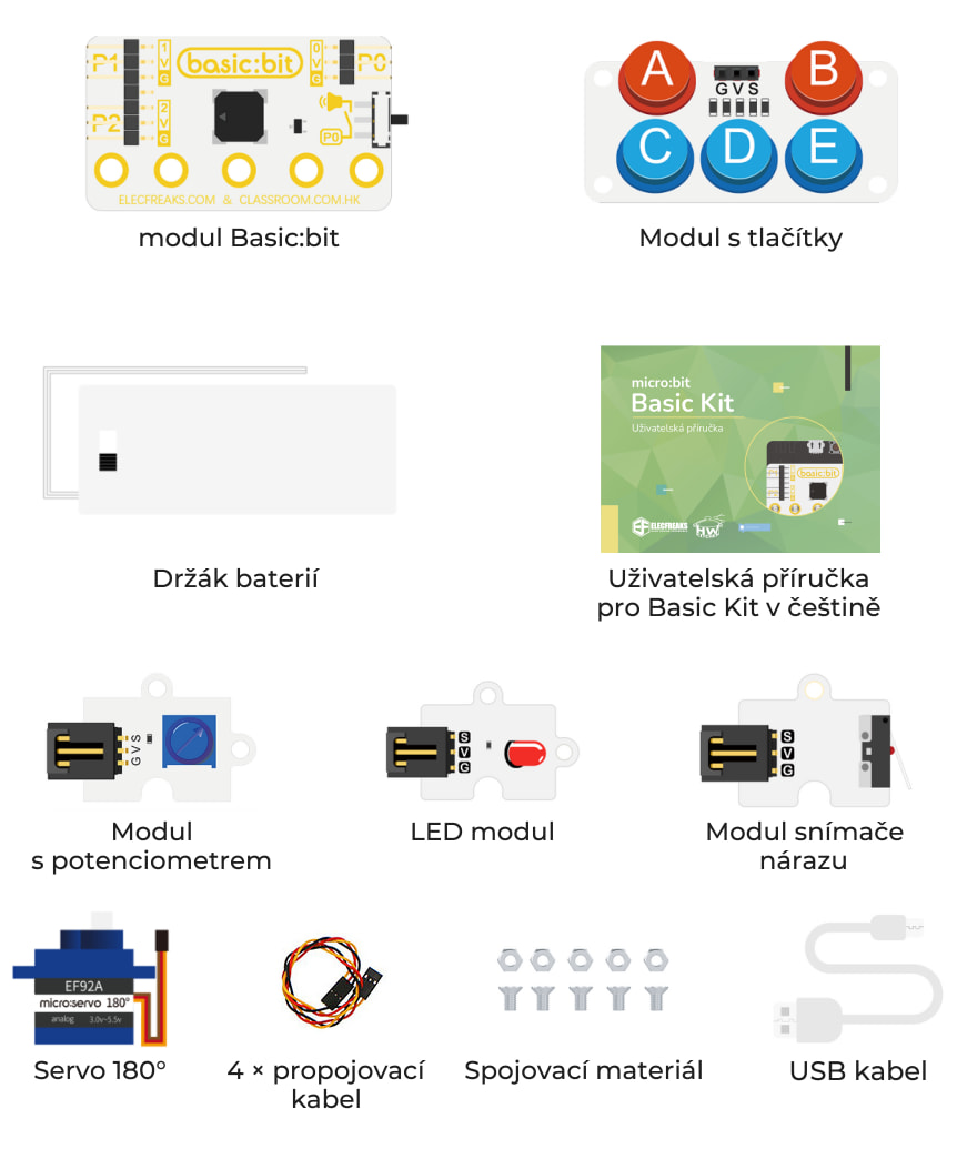 BBC micro:bit Basic Kit součásti balení