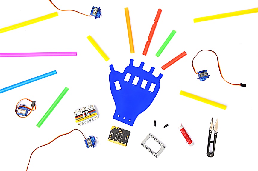 Bionická ruka z brček - stavebnice pro microbit součásti