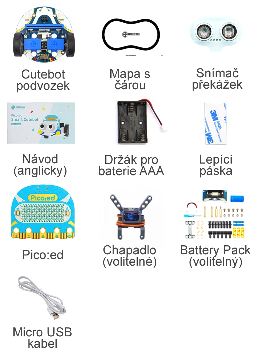 Cutebot - Pico:ed chytré závodní auto (s Pico:ed) součásti