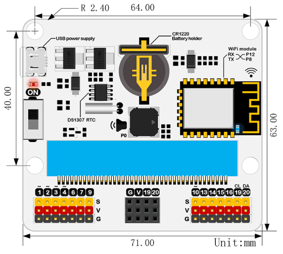 IoT:bit pro micro:bit - modul pro Internet věcí IoT rozměry