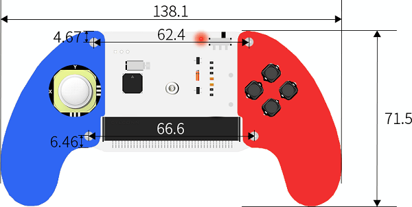 Joystick:bit V2 Plus s úchyty - rozměry