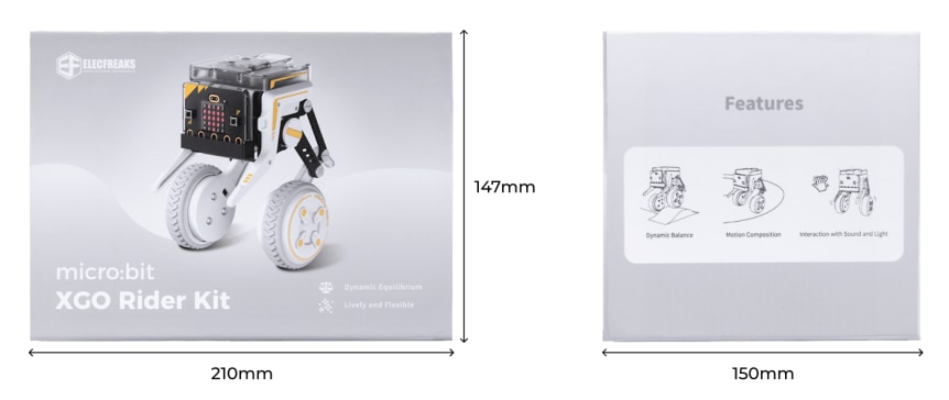 micro:bit XGO Rider Kit (bez micro:bit) rozměry balení