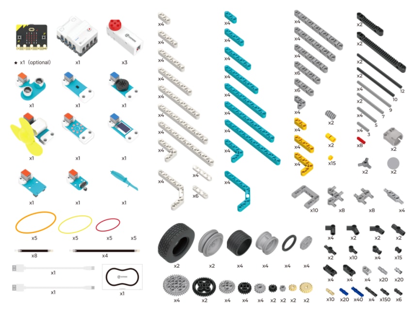 Micro:bit Nezha Pro AI Mechanical Power Kit – robotická AI stavebnice pro děti (bez micro:bit) součásti