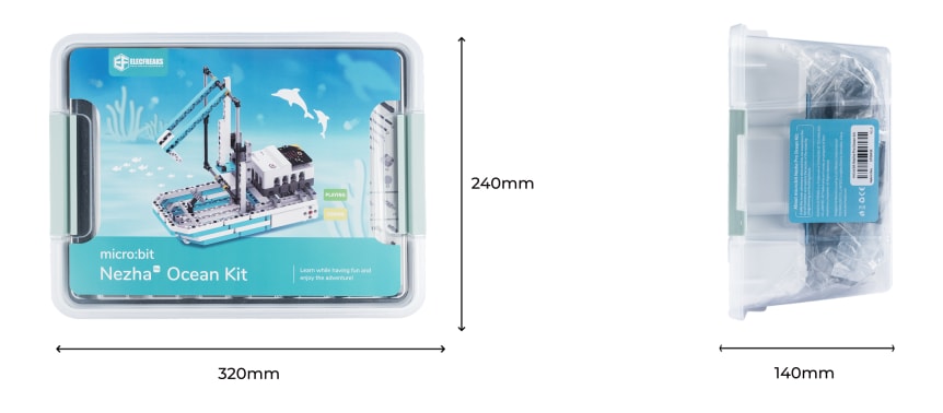 micro:bit Nezha Pro Ocean Kit – oceánská STEM robotická stavebnice rozměry