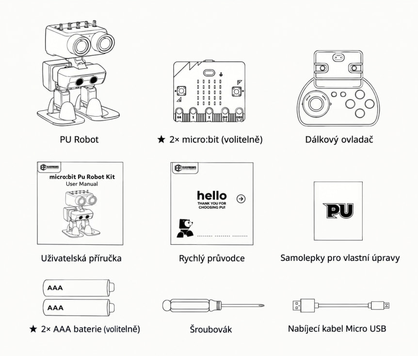 micro:bit PU Robot Kit – programovatelný výukový robot obsah balení