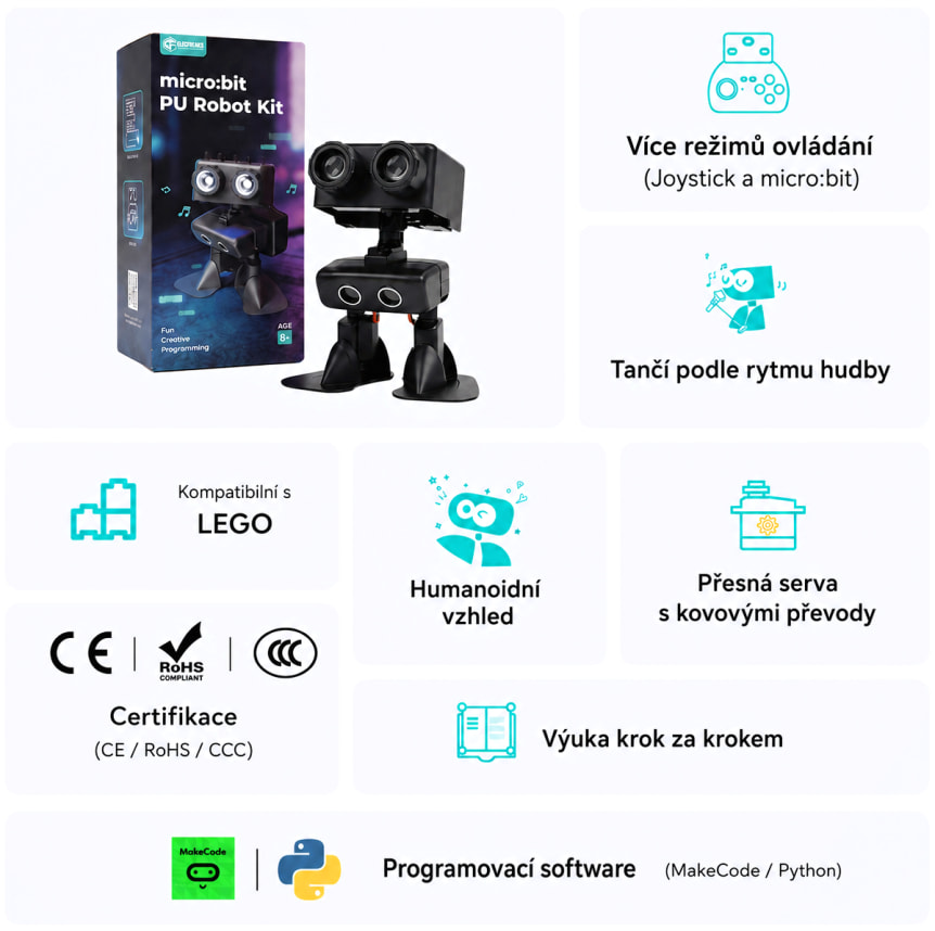 micro:bit PU Robot Kit – programovatelný výukový robot vlastnosti