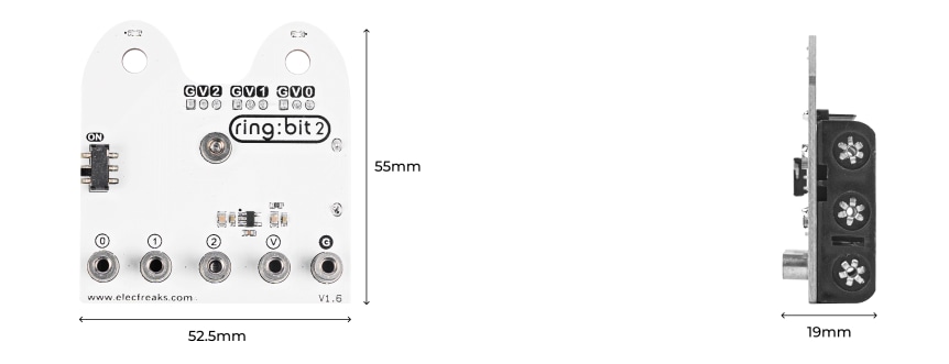 micro:bit Ring:bit v2 - rozšiřující deska rozměry