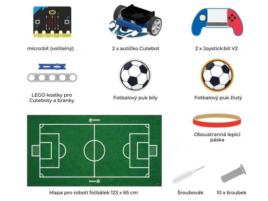 micro:bit sada pro robotí fotbálek s Cutebot součásti