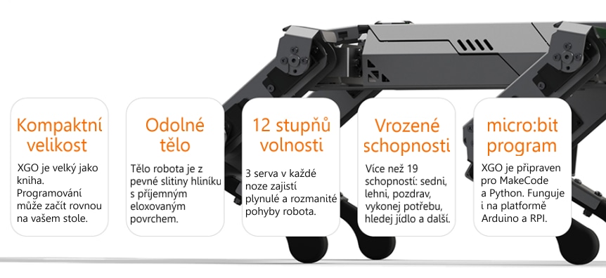 micro:bit XGO robotický pejsek (bez micro:bit) vlastnosti