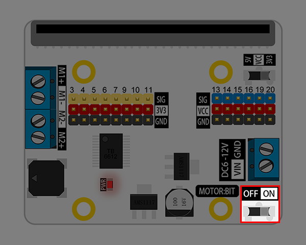 Motor:bit pro micro:bit - rozšiřující modul pro motory - hlavní vypínač