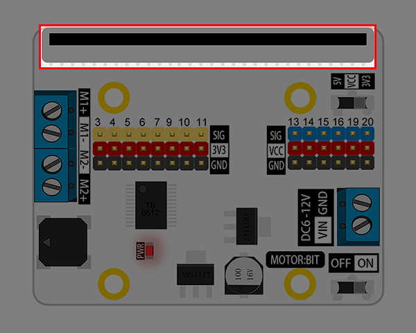 Motor:bit pro micro:bit - rozšiřující modul pro motory - konektor pro microbit