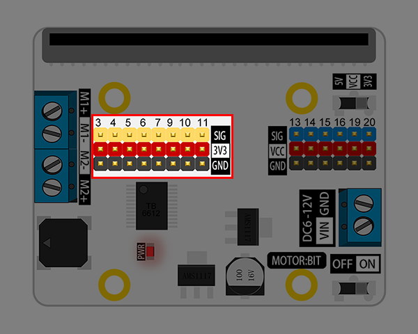 Motor:bit pro micro:bit - rozšiřující modul pro motory - konektor pro zařízení 3,3V