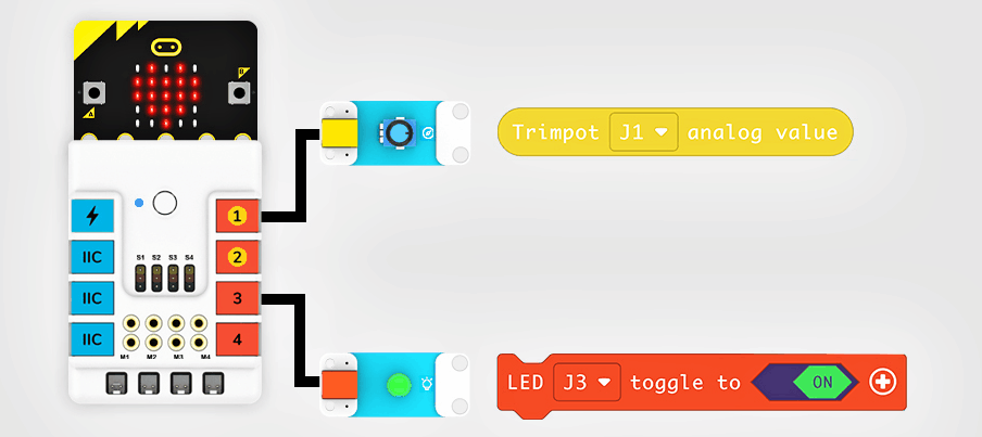 Barevné značení modulů je zachováno i v rozšíření prostředí MakeCode pro systém PlanetX