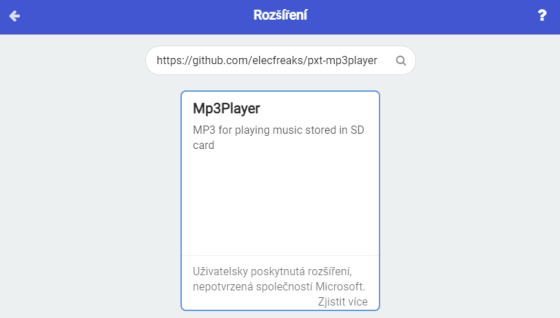 Octopus MP3 Player modul rozšíření pro MakeCode