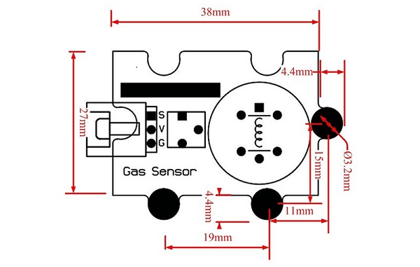 Octopus MQ3 alkohol tester modul rozměry