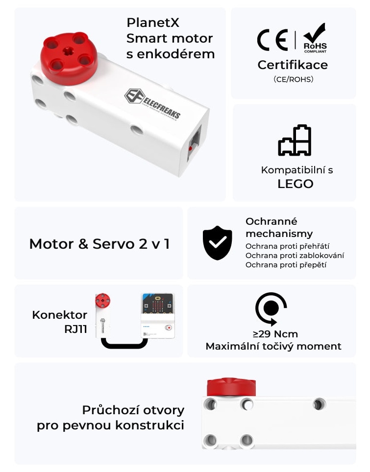 PlanetX Smart motor s enkodérem kompatibilní s LEGO® vlastnosti