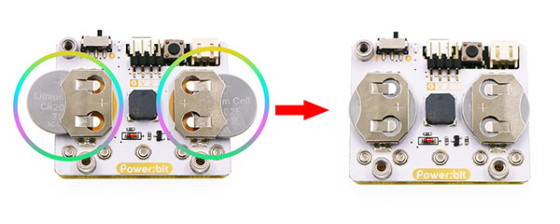 Power:bit kit pro micro:bit hodinky - instalace baterií