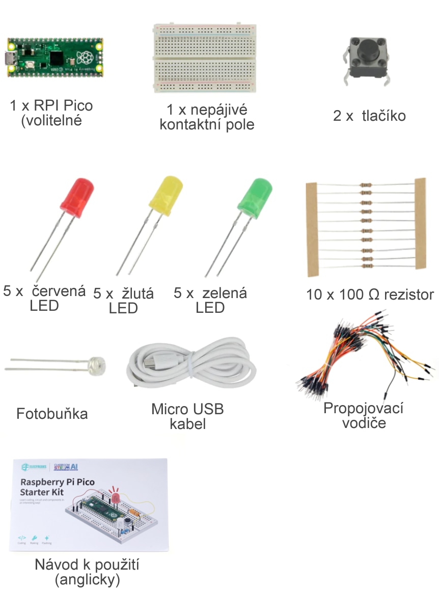 Raspberry Pi Pico Starter Kit součásti