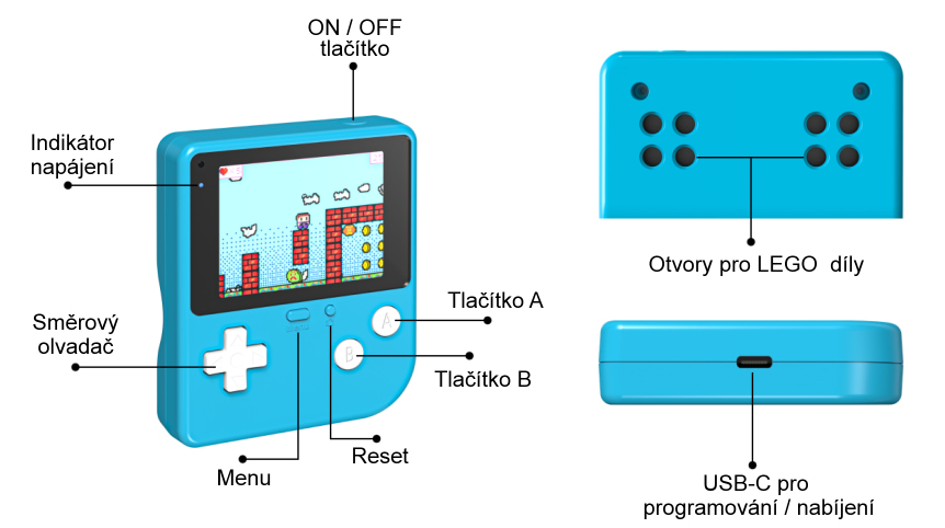  Retro Arcade herní konzole pro výuku programování uživatelské prvky