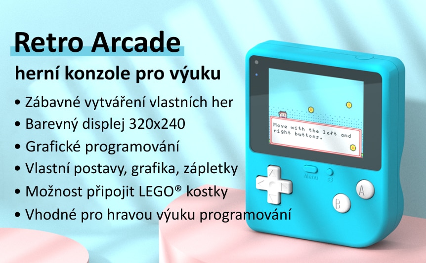 Retro Arcade herní konzole pro výuku programování vlastnosti