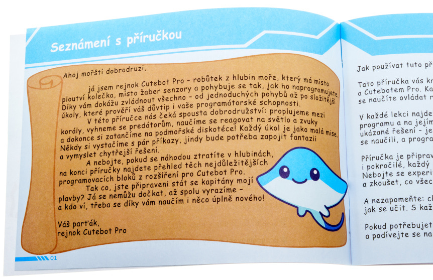 Smart Cutebot Pro - Bravurně jezdící auto pro výuku programování micro:bit - návod dopis