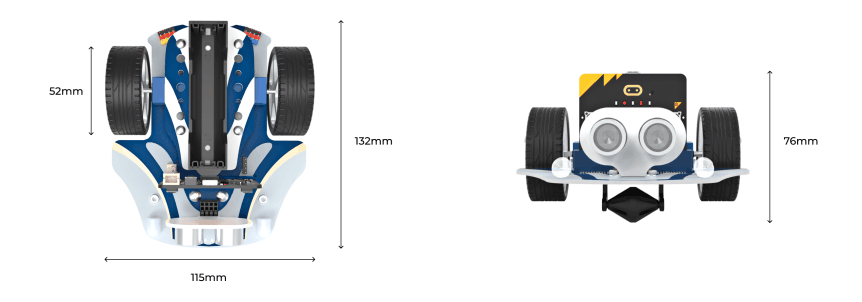 Smart Cutebot Pro - Bravurně jezdící auto pro výuku programování micro:bit rozměry